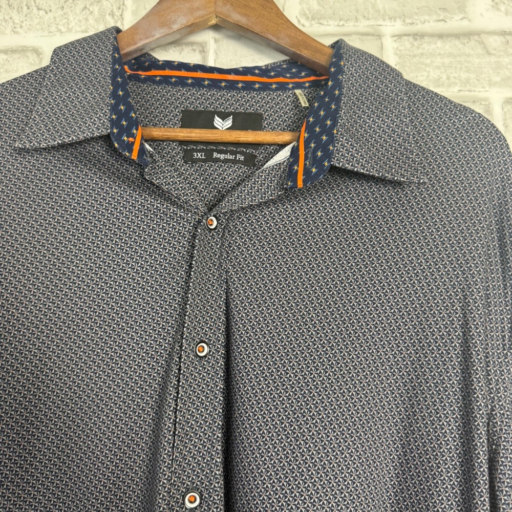 Buttercloth Mens 3XL Regular Fit Geometric Print Long Sleeve Button Down Shirt